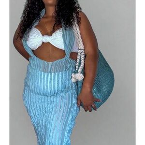 Sheer Mesh Ruffled Halter Swim Coverup Plus Size NWT